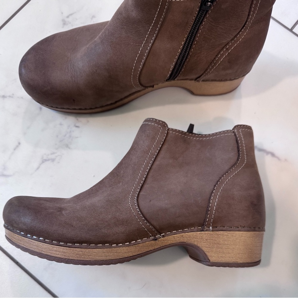 Dansko Taupe Leather Ankle Booties